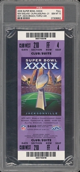 2005 Super Bowl XXXIX Full Ticket, Purple Variation - PSA GEM MT 10
